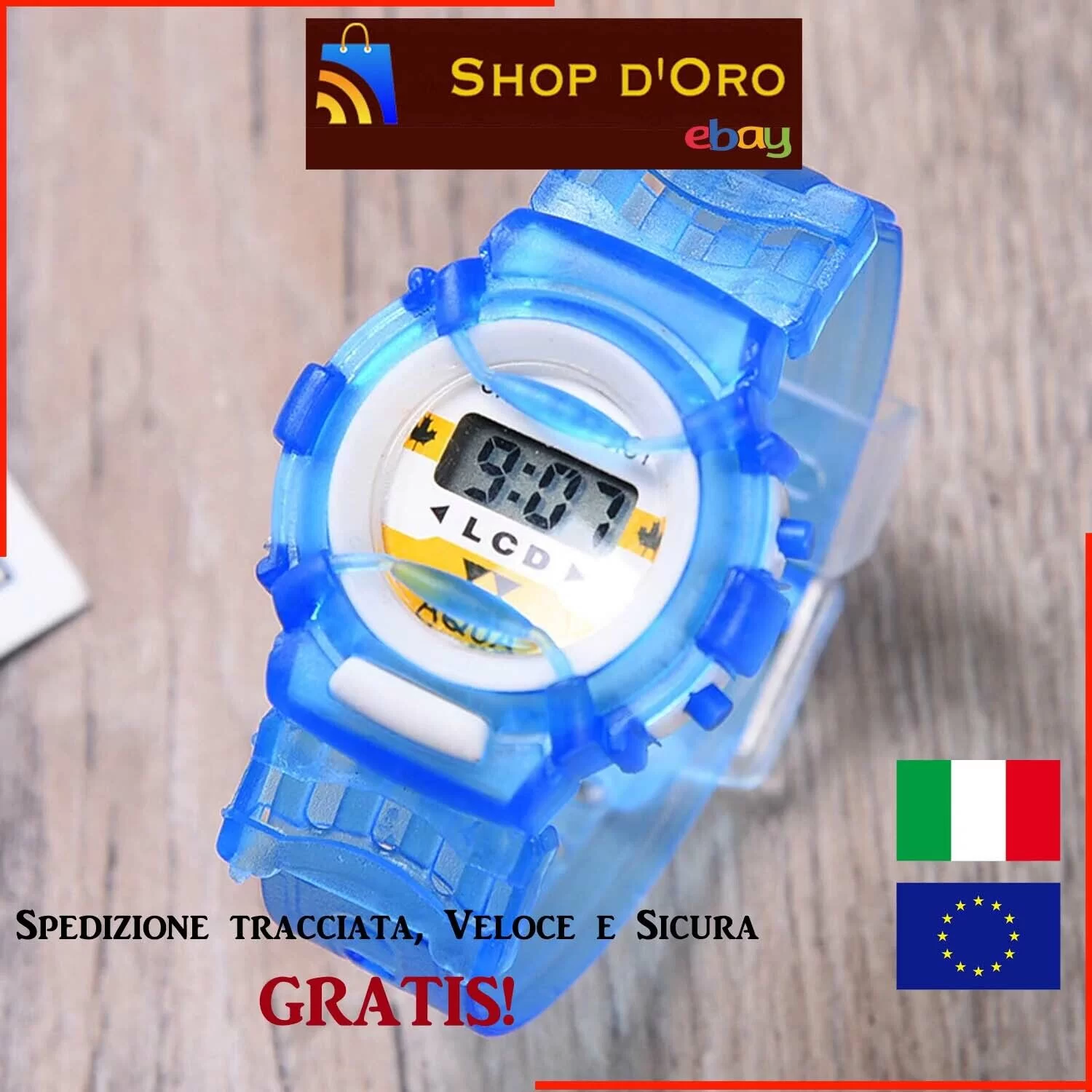 Orologio Digitale Lcd Bambini Full Blue Trasparente Sportivo