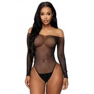Body Bodino a Rete Sexy Lingerie con Strass Glitterato Intimo Babydoll