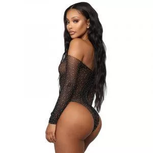 Body Bodino a Rete Sexy Lingerie con Strass Glitterato Intimo Babydoll