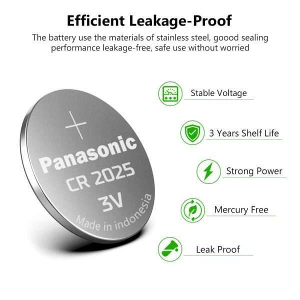Lotto 5 Pezzi Batterie a Bottone per Panasonic CR2025 3V CR 2025 al Litio