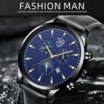 Orologio Uomo Elegante Ecopelle Nero Quadrante Blue Notte Lusso