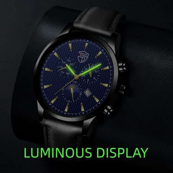 Orologio Uomo Elegante Ecopelle Nero Quadrante Blue Notte Lusso