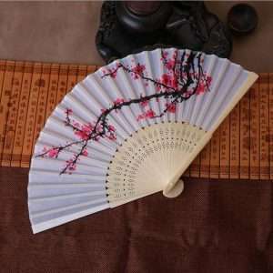 Ventaglio Stile Cinese di Fiori Rosa Pieghevole in Bambù Pieghevole