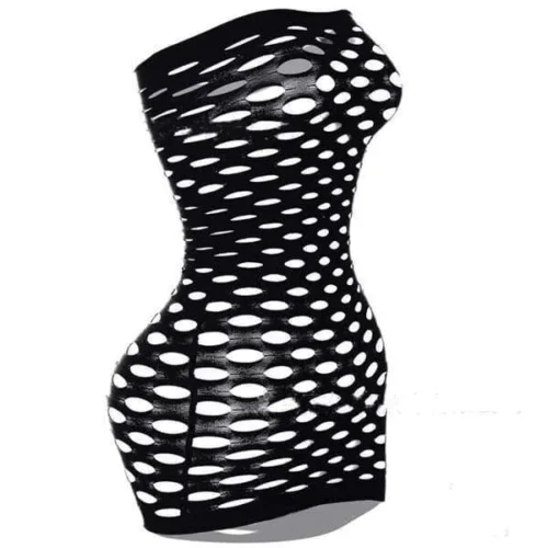 Vestito Vestitino a Rete Donna Sexy Lingerie Elastico Nero P