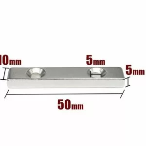 1 Pezzo Magnete Neodimio NdFeB N35 Misura 50x10x5mm con Doppio Foro da 5mm