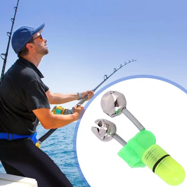 1 Pezzo LED Verde Canna da Pesca Campanellino Rumore Luminoso Doppio Allarme