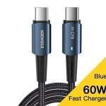 Cavo di Ricarica da Tipo-C a Tipo-C da 1 metro 60 Watt Ricarica Rapida Fast Charge Blue