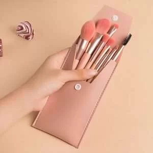 Kit Completo da 8 Pezzi + Custodia EcoPelle Make-Up Trucco da Viaggio Correttore Fard Set