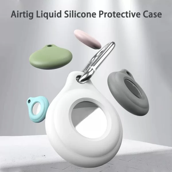 Cover Protettiva in Silicone per AirTags Apple Portachiavi per Cane Anti Smarrimento BIANCO
