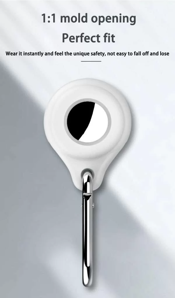 Cover Protettiva in Silicone per AirTags Apple Portachiavi per Cane Anti Smarrimento BIANCO