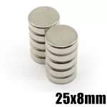 1 Pezzo Magnete al Neodimio da 25x8mm Rotondo NdFeB N35 Disco