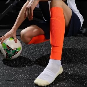 1 Paio Calzini Al Polpaccio Da Calcio Arancioni Spezzati Protezione Calcetto