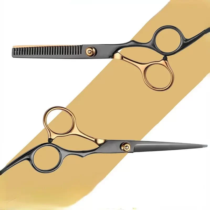 Forbice Dentata Nera e Dorata per Taglio Capelli Parrucchiere 15cm