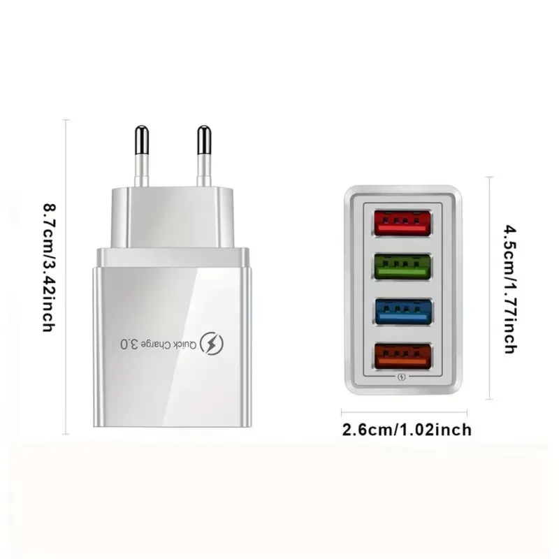 Caricabatterie USB 4 Porte Rapido USB 3.0 Quick Charge Nero 3.1A