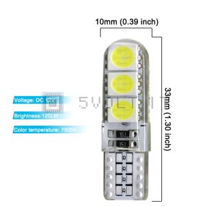 2Pzi Lampade LED T10 W5W Silicone Interni Bianco 7500K 6SMD
