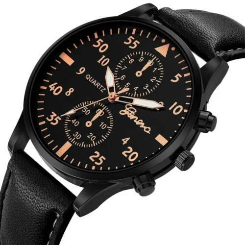 Orologio Uomo Donna Geneva Analogico Quarzo Ecopelle Dorato
