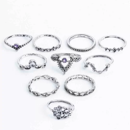 Set Di 10 Anelli Anello Donna Colore Argento Regolabile