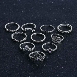 Set Di 10 Anelli Anello Donna Colore Argento Regolabile