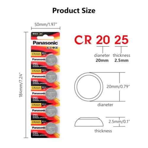 Lotto 5 Pezzi Batterie a Bottone Panasonic CR2025 3V CR 2025