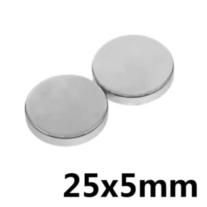 2 Pezzi Magneti Neodimio NdFeB N35 Misura 25x5mm Rotondo