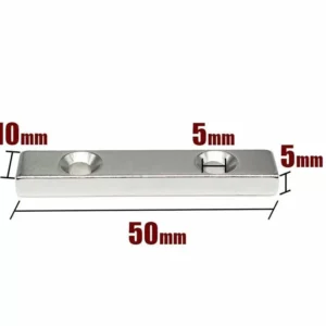 1 Pezzo Magnete Neodimio NdFeB N35 Misura 50x10x5mm Fori 5mm
