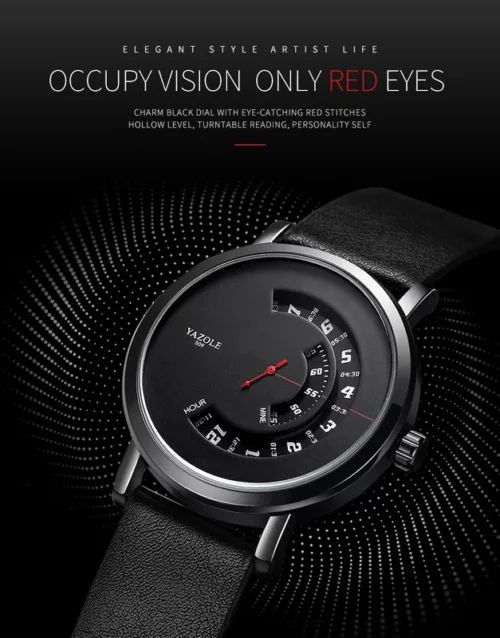 Orologio Uomo Analogico Speciale YAZOLE 509 Black EcoPelle Tondo HQ