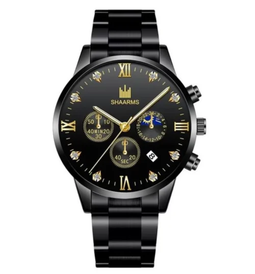 Orologio Uomo Alta Qualità SHAARMS con Diamanti Strass al Quarzo Dorat