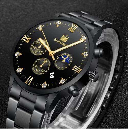 Orologio Uomo Alta Qualità SHAARMS con Diamanti Strass al Quarzo Dorat