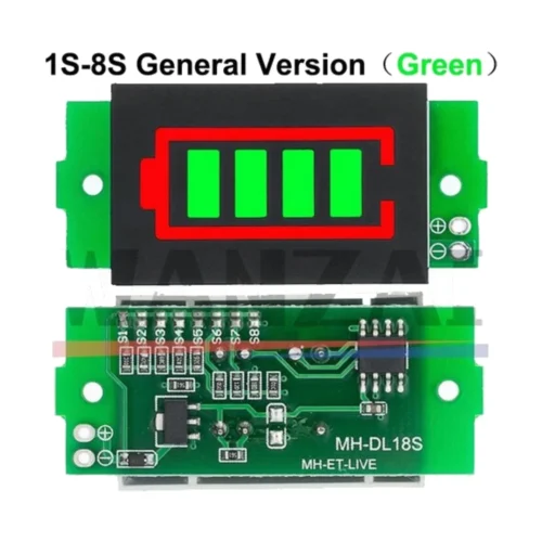 Modulo Indicatore Capacità di Batteria a LED Verde 1-8S 3.7V e 4.2V Tester