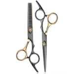 Forbice Dentata Nera e Dorata per Taglio Capelli Parrucchiere 15cm