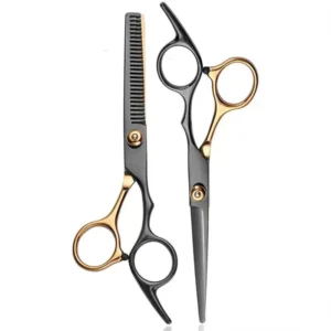 Forbice Dentata Nera e Dorata per Taglio Capelli Parrucchiere 15cm