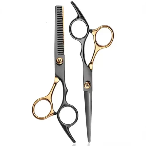 Forbice Dentata Nera e Dorata per Taglio Capelli Parrucchiere 15cm
