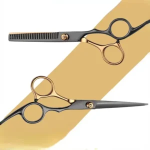 Forbice Dentata Nera e Dorata per Taglio Capelli Parrucchiere 15cm