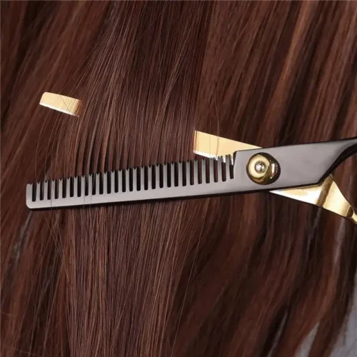 Forbice Dentata Nera e Dorata per Taglio Capelli Parrucchiere 15cm