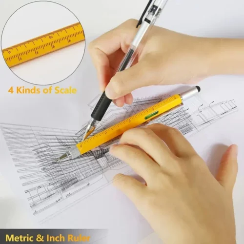 Penna 6-in-1 Multi-Tool Livella Righello Intagliatrice Pen Cutter