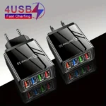 Caricabatterie USB 4 Porte Rapido USB 3.0 Quick Charge Nero 3.1A