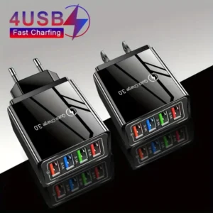 Caricabatterie USB 4 Porte Rapido USB 3.0 Quick Charge Nero 3.1A