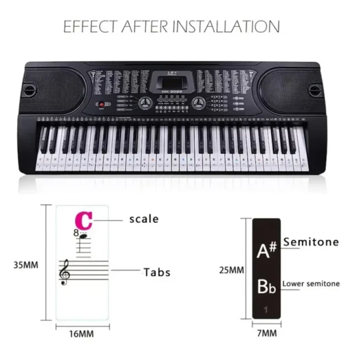 Adesivo Per Tastiera Pianoforte Musicale Colorato Tasparente Rimovibile