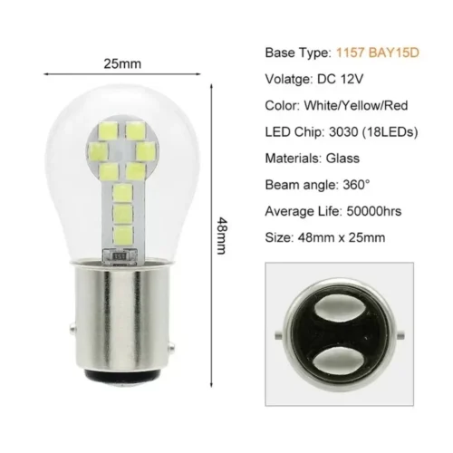 Luce Auto 12V Led Posizione Vetro Bianco BAY15D 1157 P21/5W