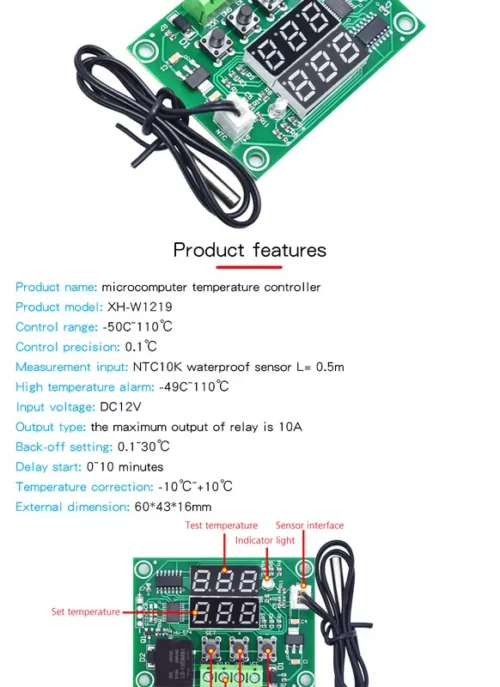 W1209 50-100cm Blu DC 12v Termostato Digitale Controllo Temperatura Termostato