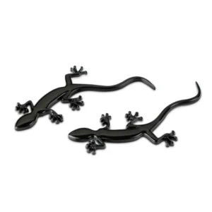 Sticker in Metallo Lucido Nero Gecko Lizard Lucertola 10x3,8cm Adesivo