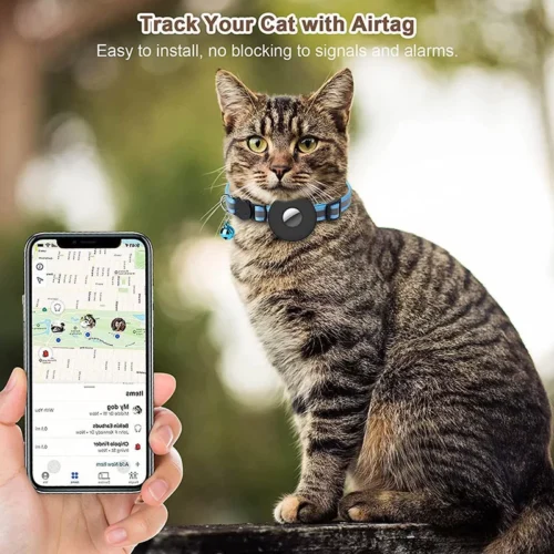 Guinzaglio Collare BLUE Per Apple Airtags GPS Tracker Cane Gatto in Nylon