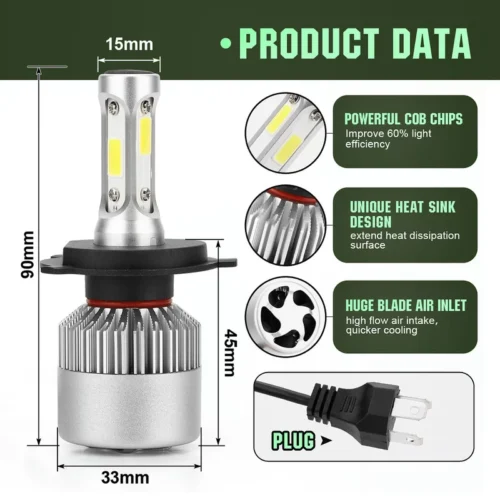 Coppia Lampade H7 72W 8000 Lumen Alto Fascio Luminoso COB LED