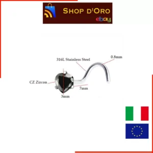 Piercing Naso Acciaio Chirurgico Diamante Forma Di Cuore