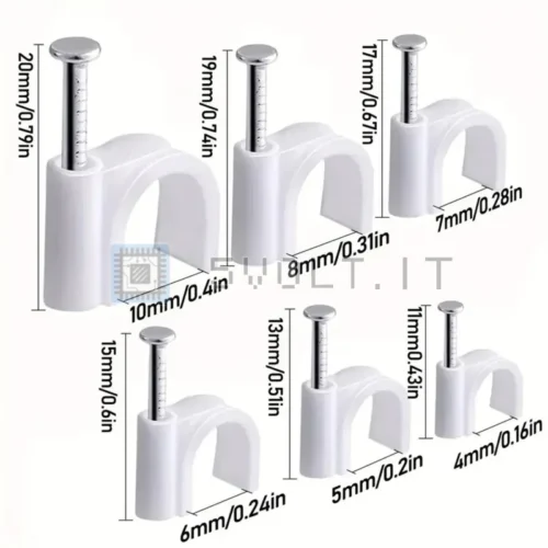 Set da 100pz Fermacavi Bianco Per Cavo Tondo 6mm