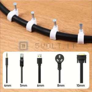 Set da 100pz Fermacavi Bianco Per Cavo Tondo 6mm