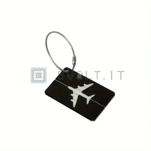 Etichetta Per Bagagli Volante Nera Logo Aereo in Alluminio