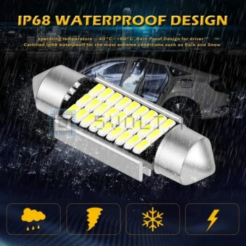 2Pzi Lampade C5W C10W 36mm Targa Interni 27SMD 3014 200lm