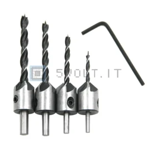 4pz Punte Trapano da Banco per Legno 3-6mm Alesatura