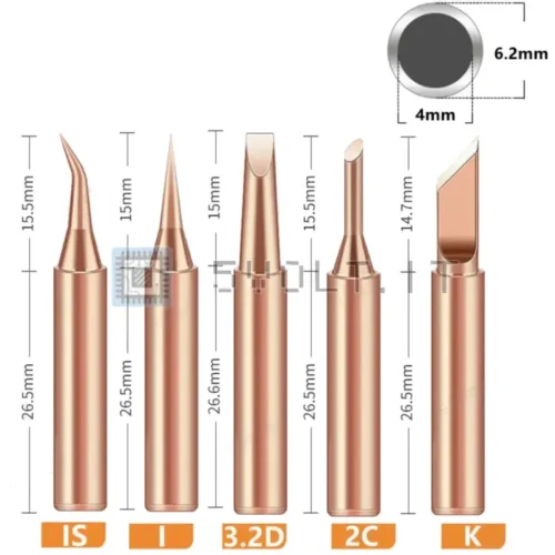 Set 5pz Punte Saldatore 900M-T Rame Puro BGA no Piombo